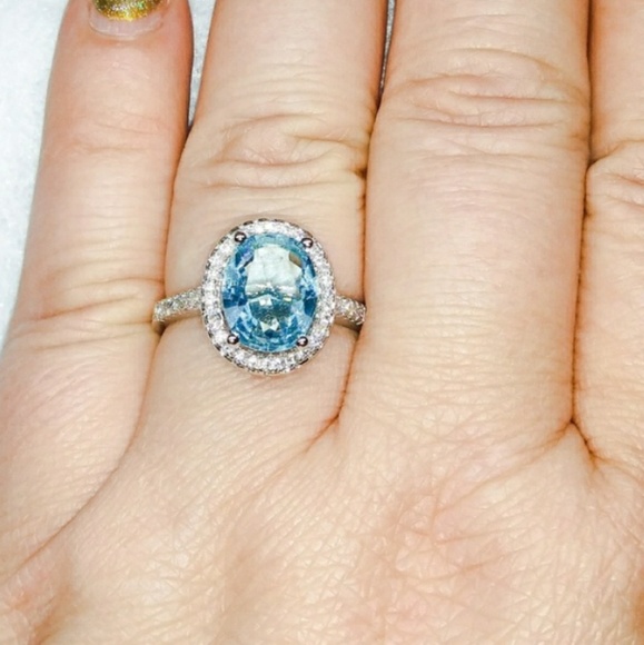 🎀925 Aquamarine Halo Ring - Picture 2 of 5